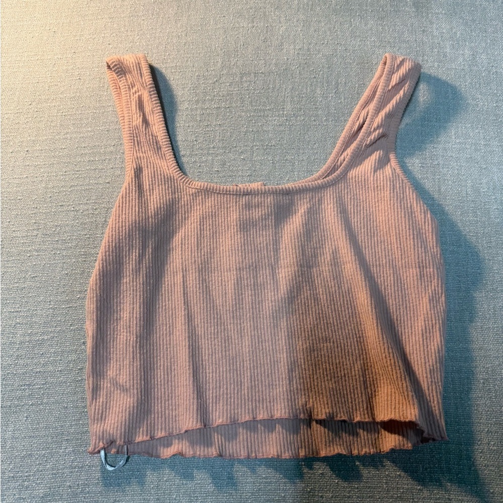 Love Tree Ribbed Button-Front Cropped Tank in Dusty Pink - Picture 3 of 3